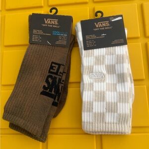 Vans Men's Crew Socks - Brown Solid & White Checker Sz 6.5-9